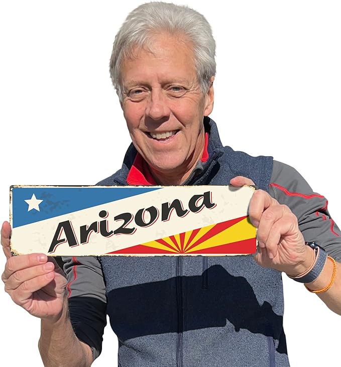 SmartSign 4 x 14 inch Arizona State Vintage Metal Sign, 40 mil Rustproof Aluminum with Clear Overcoat, Retro Wall Décor, Multicolor, Made in USA