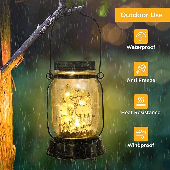 kyoryuger Goat Gifts for Women/Men Goat Solar Lanterns Mom Birthday Animal Lovers Lantern Animal Memorial Lights Solar Garden Decoration for Yard, Patio,Backyard,Porch Torches