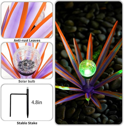 Metal Agave Plant Garden Art, 2 Pack Tequila Rustic Sculpture, Rustic Metal Agave Plants Garden Lawn Home Ornaments, for Yard Stakes, Garden Figurines, Outdoor Patio (2 PCS Purple with Light)