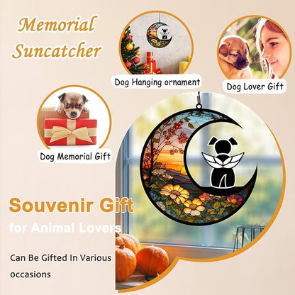 BamLue Dog Ornament Suncatcher Memorial Gifts for Dog Lovers, A Black Dog with Wings on Window Hangings Suncatcher, Loss of Dog Sympathy Gift, Remembrance Gifts in Memory
