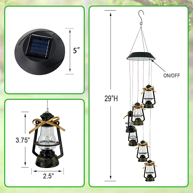 Solar Wind Chime for Outside,Color Changing Solar Lights Windchime Outdoor,Hanging Lantern Decoraition for Patio,Porch,Yard,Dangler Mobiles