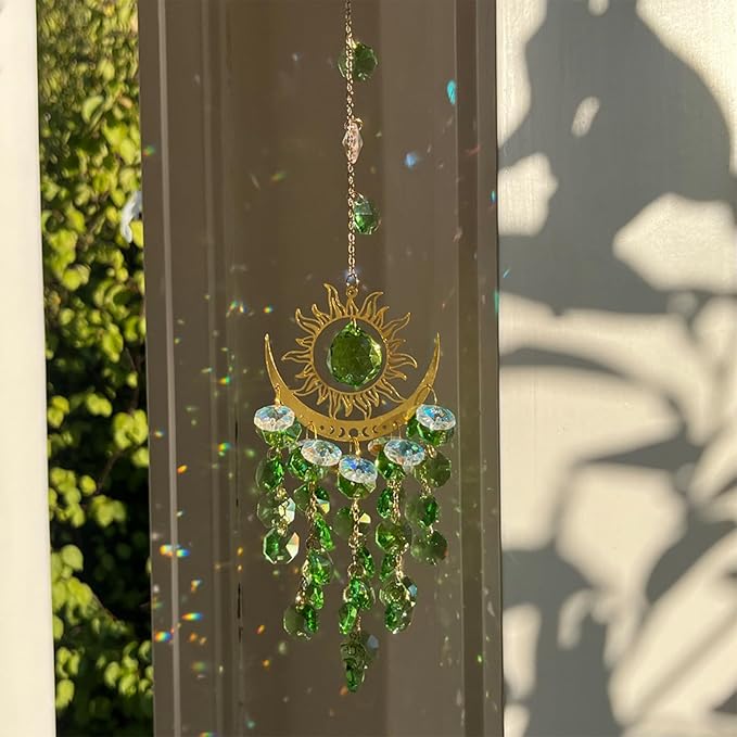 Crystal Celestial Sun Catchers Hanging Indoor Window Moon and Sun Prism Sunlight Suncatcher