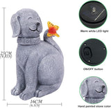 Solar Garden Statue Dog Figurine- Garden Art with Butterfly Light, Art Dog Sculpture for Patio,Balcony,Yard, Lawn-Unique Housewarming Gift for Mom Grandma