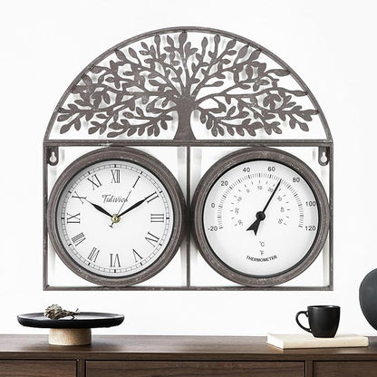 17Inch Large Outdoor Clock,Waterproof Wall Clock with Thermometer,Weatherproof Non-Ticking Quartz Battery Operated Decor Clock for Patio,Garden,Pool,Porch,House Warming Gifts