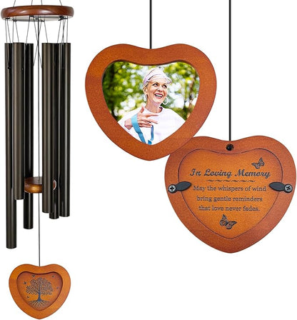 Memorial Wind Chimes with Photo Frame – 32" Outdoor Bereavement Wind Chimes for Loss of Loved One, in Loving Memory Sympathy Gift, Memorial Garden & Patio Wind Chime Decor