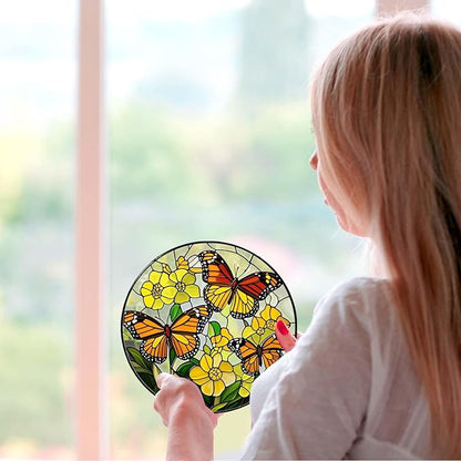 Butterfly with Flowers Sun Catcher Stained Glass Window Hanging for Women Butterfly Decor Handmade Sun Catcher Decoration for Garden Home Housewarming Gifts, 7.87inch