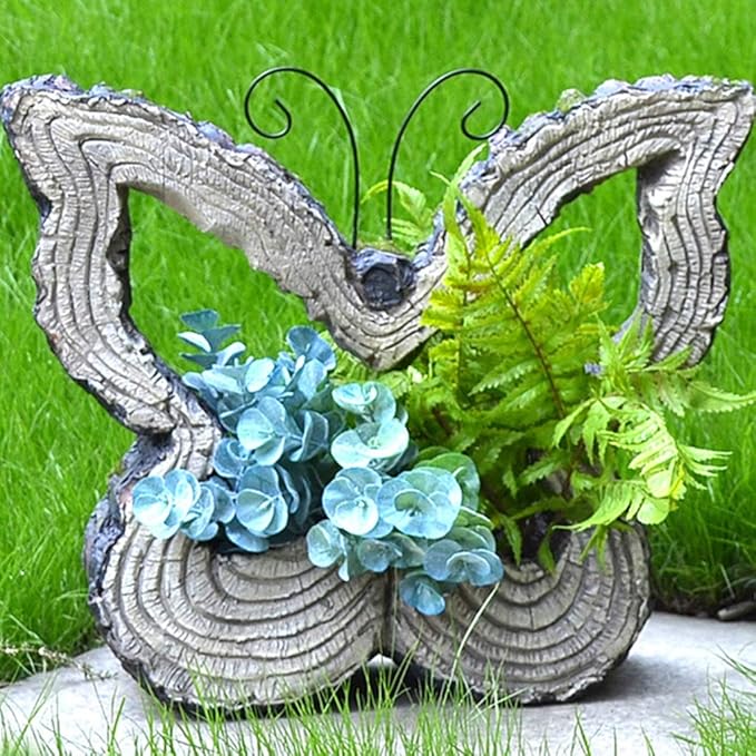 Garden Statues Outdoor Decor Balcony Figurine Outdoor Statues Garden Butterfly Flower Stand Statue, Garden Animal Flowerpot Sculpture, Outdoor Farm Lawn Decorations(C)