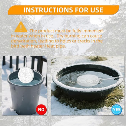 110W Bird Bath Heater for Outdoors in Winter–Submersible Pond Deicer,Cast Aluminum Thermostatic Chicken Water Heater,Power Cord 4.92 Ft/1.5M(White)