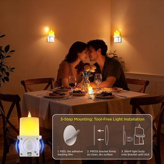Flameless Candles Night Light with Flickering Flame, Battery Operated LED Night Light, Magnetic Attachment for Easy Placement, Realistic Candlelight for Home, Bathroom, Window Decor (White, 1 Pack)