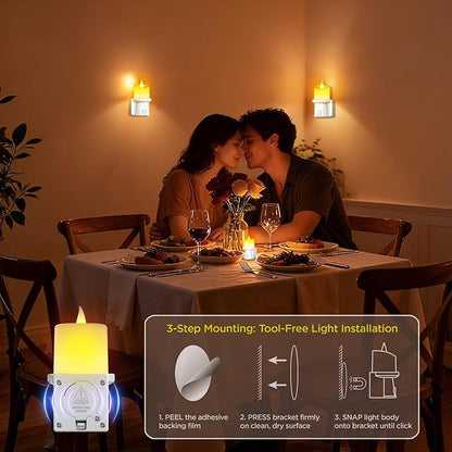 Flameless Candles Night Light with Flickering Flame, Battery Operated LED Night Light, Magnetic Attachment for Easy Placement, Realistic Candlelight for Home, Bathroom, Window Decor(White, 2 Pack)