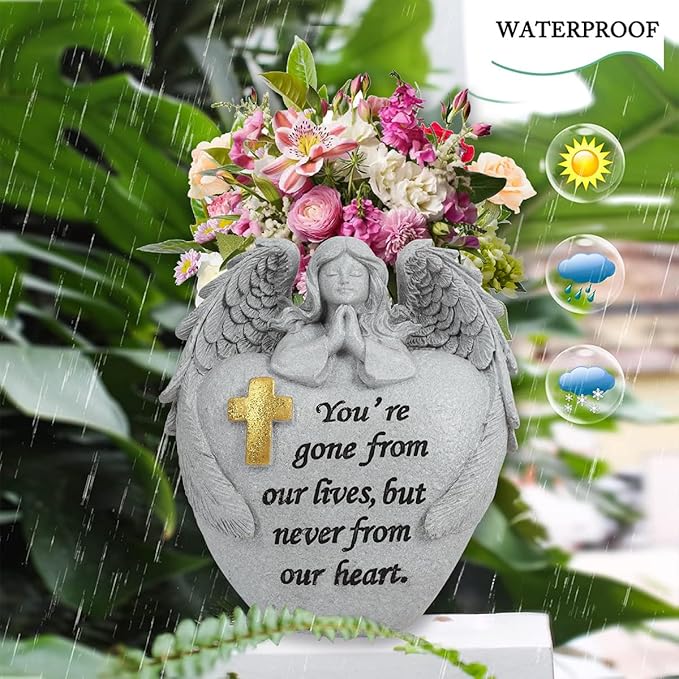 Cemetery Flowers for Grave Angel and Cross Cemetery Cemetery Memorial Vase, Cemetery Flower Grave,2-Piece Angel Cemetery vase with Iron Spikes,Garden Decoration Memorial Gift for Lost Love (1white)