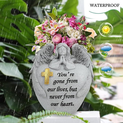 Cemetery Flowers for Grave Angel and Cross Cemetery Cemetery Memorial Vase, Cemetery Flower Grave,2-Piece Angel Cemetery vase with Iron Spikes,Garden Decoration Memorial Gift for Lost Love (1white)