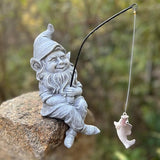 Garden Gnome Pond Statue Decoration, Fishing Gnome Garden Statue Outdoor Koi Pond or Waterfall Decor, 9.7" Stone Gnome Fishing Poolside Statue, Elf Pond Statue, Great Gifts & Housewarming for Mom