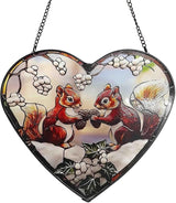 Squirrel Stained Glass Window Hanging, Suncatcher Glass Panel with Metal Chain, Heart Sun Catchers Indoor Window Decor for Home Garden, Housewarming Gift