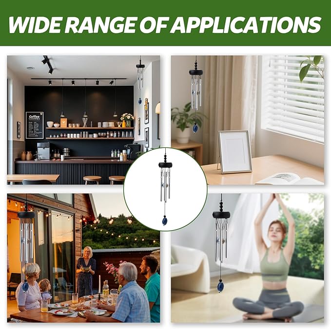 10.6'' Aluminium Mini Wind Chimes with 4 Rods, Memorial Wind Chimes for Outside Small Gifts Deep Tone Unique Garden Patio Hanging Home Decor Black