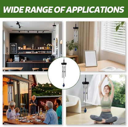 10.6'' Aluminium Mini Wind Chimes with 4 Rods, Memorial Wind Chimes for Outside Small Gifts Deep Tone Unique Garden Patio Hanging Home Decor Black
