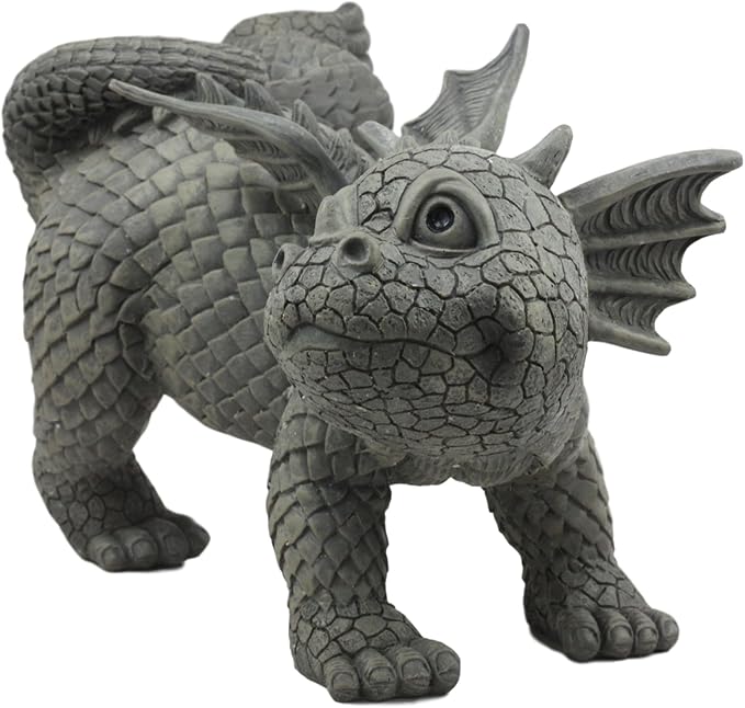 Ebros Gift Whimsical Dog Style Peeing Garden Dragon Statue 12" Long Cute Naughty Baby Dragon Cocking Leg Faux Stone Resin Finish Figurine