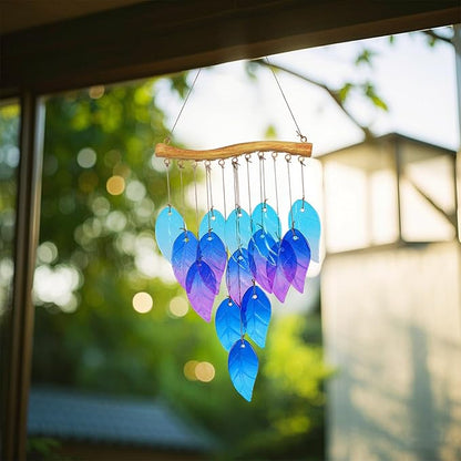 Glass Leaves Wind Chimes for Outdoor Memorial Decor - Unique Wind Chimes for Garden, Yard, Porch & Christmas, Durable Outside Christmas Decoration with Handcrafted Glass Design