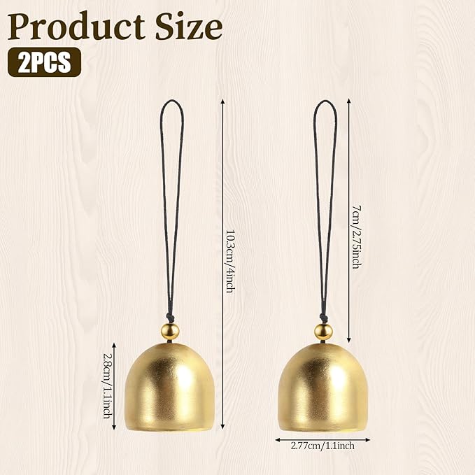 2 PCS Small Hanging Bell, Decoration Hanging Bells for Door Brass Small Hangings Wind Chimes Decorative Camping Tent Bells Chimes Fengshui Bell Wind Chime for Outside Good Luck Wealth and Safe