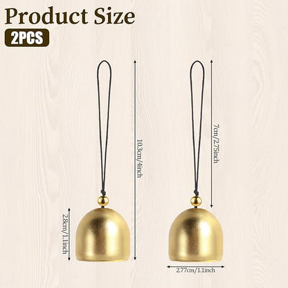 2 PCS Small Hanging Bell, Decoration Hanging Bells for Door Brass Small Hangings Wind Chimes Decorative Camping Tent Bells Chimes Fengshui Bell Wind Chime for Outside Good Luck Wealth and Safe