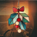 Mistle Toe Mosaic Style Acrylic Suncatcher Stained Glass Effect Window Car Hanging Christmas Ornament Indoor Outdoor Decor Garden Sun Catcher Panel for Women Mom Grandma