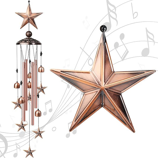 Star Wind Chimes for Outside, 35" Wind Chimes with 4 Aluminum Tubes Hanging Bells, Memorial Windchimes Outdoors with S Hook for Patio Garden Decor, Unique Gift for Mom Grandma Housewarmi