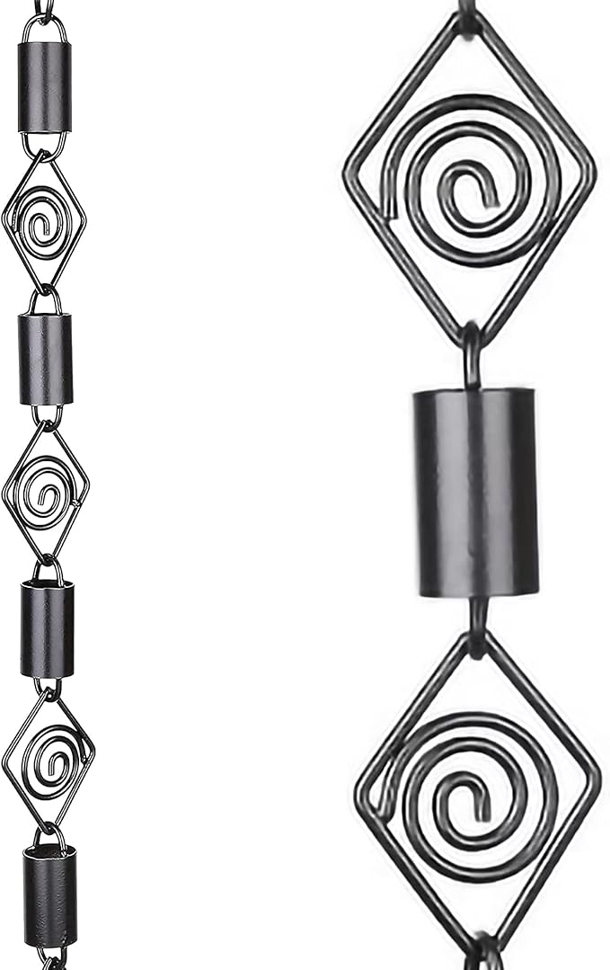 RainChains Pacific Diamond Rain Chain 8.5ft Black Aluminum Rain Chains for Gutters Heavy Rain Downspout Chains for Gutters Decorative.