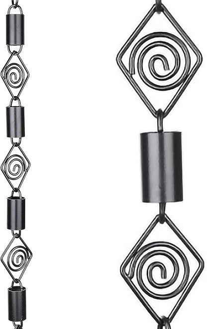 RainChains Pacific Diamond Rain Chain 8.5ft Black Aluminum Rain Chains for Gutters Heavy Rain Downspout Chains for Gutters Decorative.