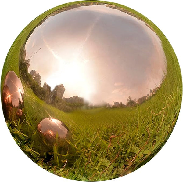 Nerien 8 Inch Gazing Ball, Stainless Steel Garden Mirror Globe, Polished Ornament Sphere, Hollow Floating Reflective Hemisphere, Home Outdoor Pond Housewarming Swimming Pool Decoration Gift, Rose Gold