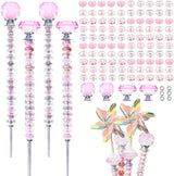 101 PCS Beaded Garden Stakes Kit, DIY Fairy Wand Garden Stake Beads Kits with Pink Large Hole Beads 4 Crystal Stopper Top Threaded Rods and 2 Colored Small Windmills for Outdoor Indoor Decor
