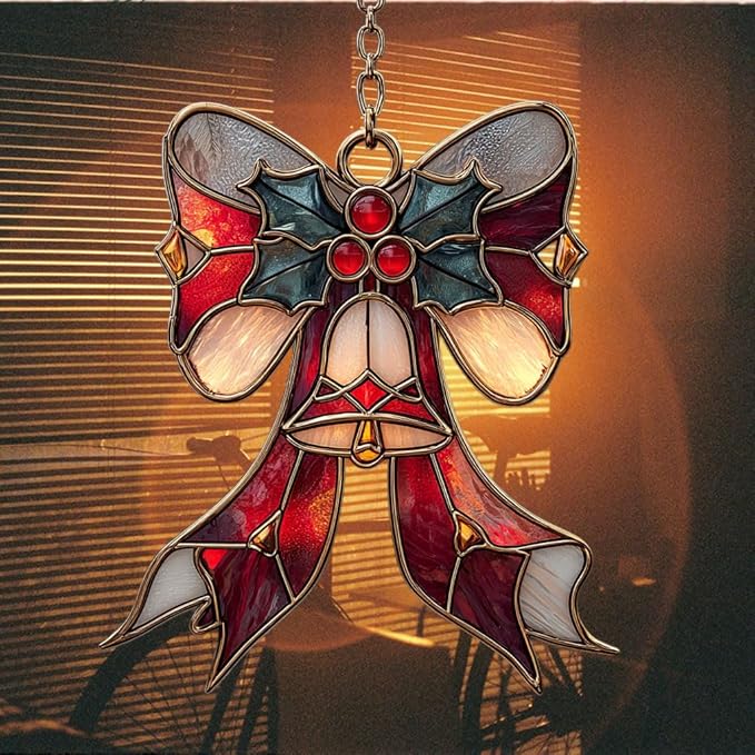 Winter Scarf Knot Mistletoe Acrylic Suncatcher Stained Glass Effect Window Car Hanging Christmas Ornament Indoor Outdoor Decor Garden Sun Catcher Panel for Women Mom Grandma
