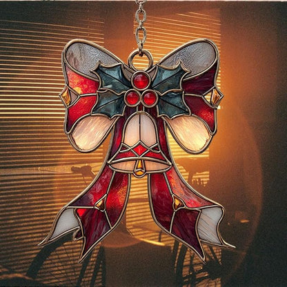 Winter Scarf Knot Mistletoe Acrylic Suncatcher Stained Glass Effect Window Car Hanging Christmas Ornament Indoor Outdoor Decor Garden Sun Catcher Panel for Women Mom Grandma