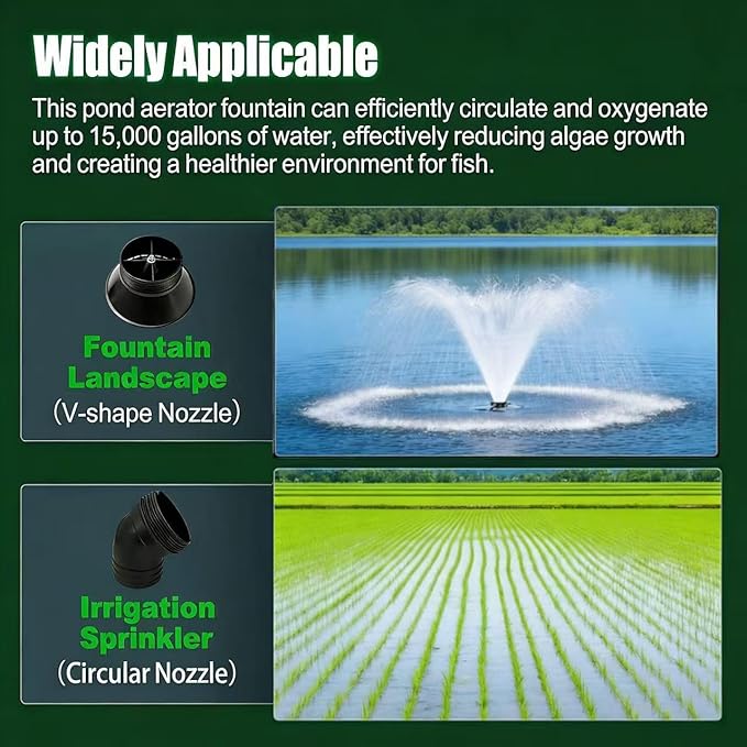 Pond Fountain Aerator,Pond Fountain, 1 HP with Dynamic LED RGB Lighting, Adjustable Modes, Digital Timer | 15,000 GPH, 750W 110V, 100FT Cord - for Large Ponds, Lakes & Outdoor Water Features
