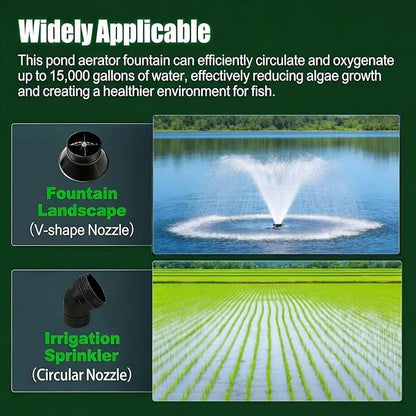 Pond Fountain Aerator,Pond Fountain, 1 HP with Dynamic LED RGB Lighting, Adjustable Modes, Digital Timer | 15,000 GPH, 750W 110V, 100FT Cord - for Large Ponds, Lakes & Outdoor Water Features