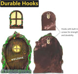 Miniature Fairy Garden Accessories: Glow in The Dark Fairy Door and Windows for Trees, Green Resin Garden Ornament with Lantern