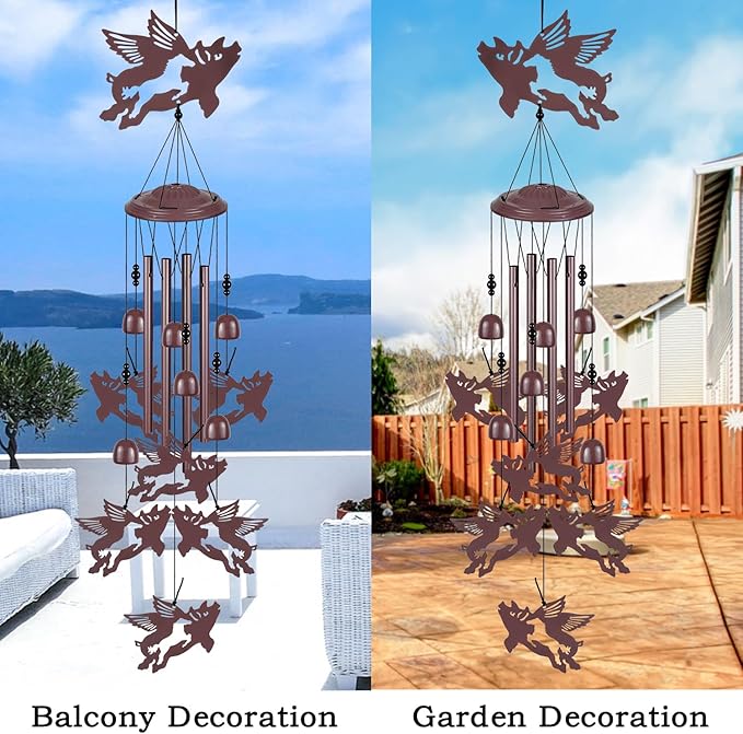 Flying Pigs Wind Chimes Outdoor Decoration, Gifts for Mom, Home, Garden, Balconies, Rooms, Patio, Indoor, Memorial Wind Chimes, 37.5 Inch Fly Pigs Wind Catcher, Outside Waterproof Pig Wind Bells