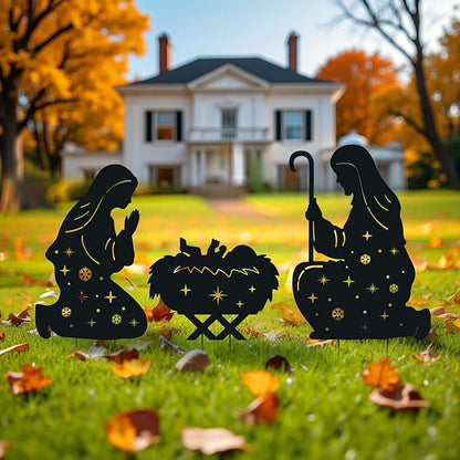 WACLSTDAY Nativity Scene Metal Garden Stakes Decorative Gifts for Women Men,Black Jesus Silhouette Statues Garden Decor for Yard Art, Pathway,Patio,Outdoor,Lawn Ornaments,Forests Decorations