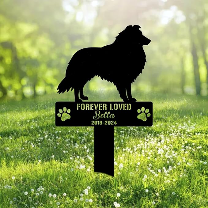 Custom Shetland Sheepdog Dog Metal Memorial Garden Stake Personalized Pet Grave Marker Name Sign Remembrance Stake Decor Sympathy Dog Loss,Outdoor Statues for Yard Garden Lawn Patio Pathway Grave.