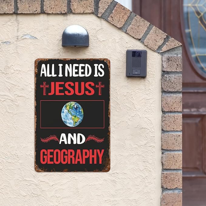 Vintage Tin Metal Sign Jesus Geographys 8x12 Inches Retro Wall Decor for Home,Garden,Patio,Office,Kitchen,Bathroom,Living Room,and More! Funny Quotes & Motivational Decorations