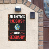 Vintage Tin Metal Sign Jesus Geographys 8x12 Inches Retro Wall Decor for Home,Garden,Patio,Office,Kitchen,Bathroom,Living Room,and More! Funny Quotes & Motivational Decorations