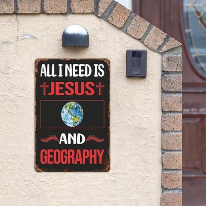 Vintage Tin Metal Sign Jesus Geographys 8x12 Inches Retro Wall Decor for Home,Garden,Patio,Office,Kitchen,Bathroom,Living Room,and More! Funny Quotes & Motivational Decorations