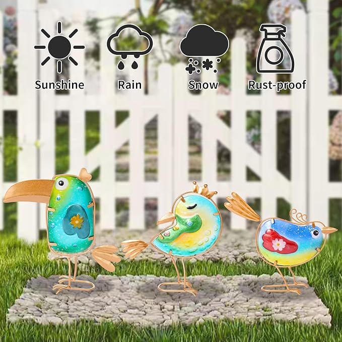 Metal Garden Decor for Outside,Spring Yard Decor Bird Set of 3, Yard Art Outdoor Decor and Garden Decorations, Bird Statues Decor for Apartment Patio, Outdoor Decor for Patio Decorations