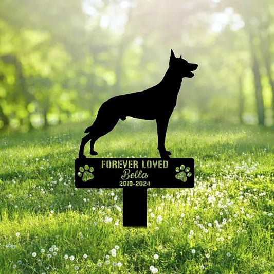 Custom Belgian Laekenois Dog Metal Memorial Garden Stake Personalized Pet Grave Marker Name Sign Remembrance Stake Decor Sympathy Dog Loss,Outdoor Statues for Yard Garden Lawn Patio Pathway Grave.