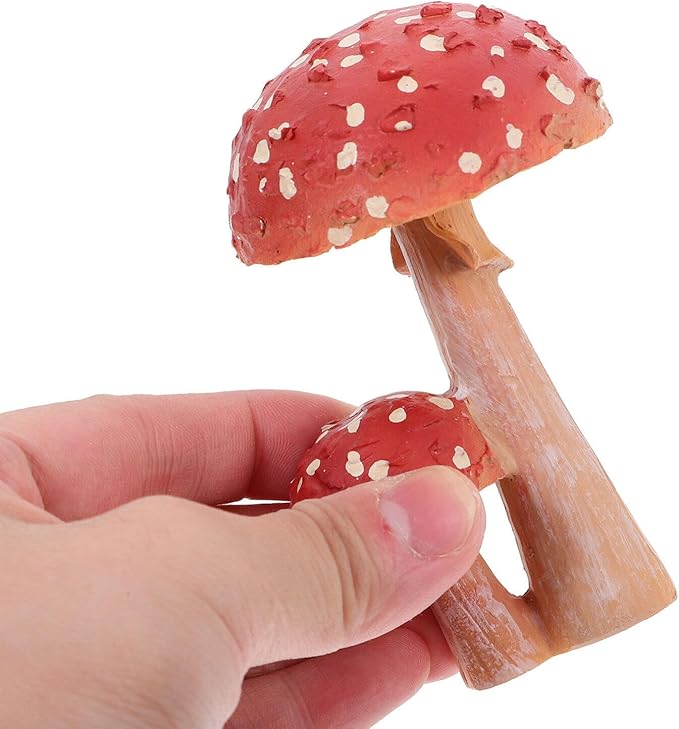 HANABASS Mini Mushroom Ornaments 3.93X2.36X2.36 Inch Resin Garden Figurine for Outdoor Yard Patio Plant Pot Decoration Fairy Garden Sculpture