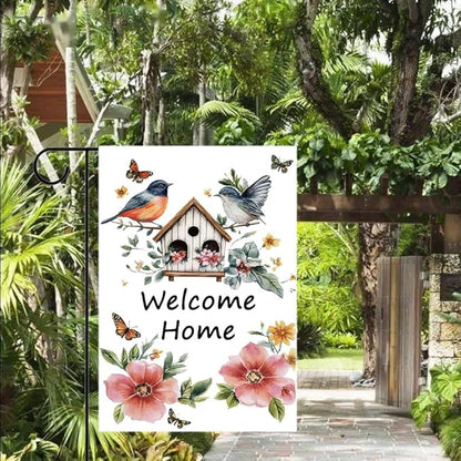Gkyygk Welcome Garden Flag Home Bird House Flower Butterfly Banners Double Sided 12x18 Inches Farmhouse Holiday Outside Decorations Burlap Yard Flag