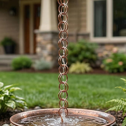 Topadorn Rain Chain Decoration 8 FT., Rain Downspout Catcher Chain Gutter 96'' Metal Double Loop, Rain Chains for House Eaves, Garden, Porch & Patio, Ring Rain Chain