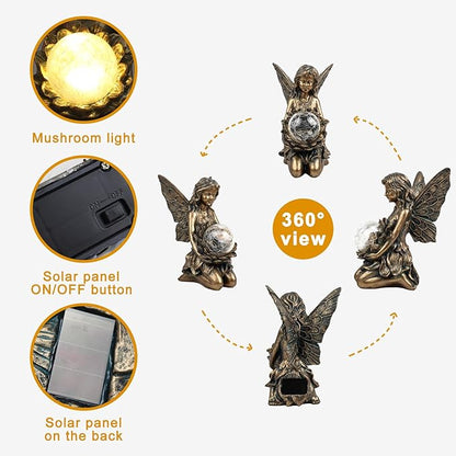 Suyorpe Garden Statues Outdoor Flower Fairy Decor,Solar Powered Outdoor Resin Statues-Patio Lawn Yard Porch, Funny Fairies Ornaments Figurines for Outside Garden Gifts,8.31 Inches Tall