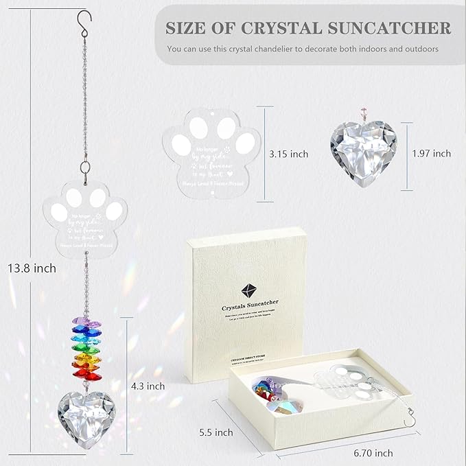 Dog Memorial Gifts for Loss of Dog, K9 Pet Memorial Crystal Suncatcher,Pet Passing Away Sympathy Remembrance Bereavement Gift (White-Pet Paw)