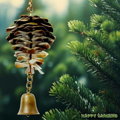 Happy Gardens Pine Cone Ornament with Bells | Bronze Metal Fall Wind Chimes, Pine Cones Decorations | Decorative Hanging Ornaments, and Garden Decor
