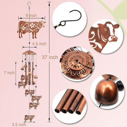 Cow Wind Chimes for Outside, Cow Farmhouse Memorial Gifts for Men/Women/Dad/Grandpa, Yard Outdoor Decor, Home Lawn Patio Garden Decoration (Cow)